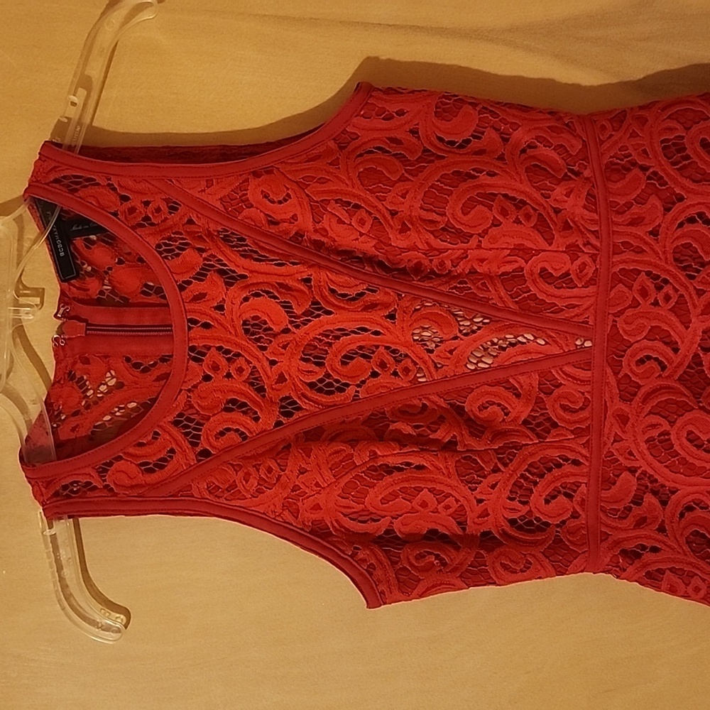 BCBG red lace short dress  With Ruffles size 0 - Picture 5 of 7